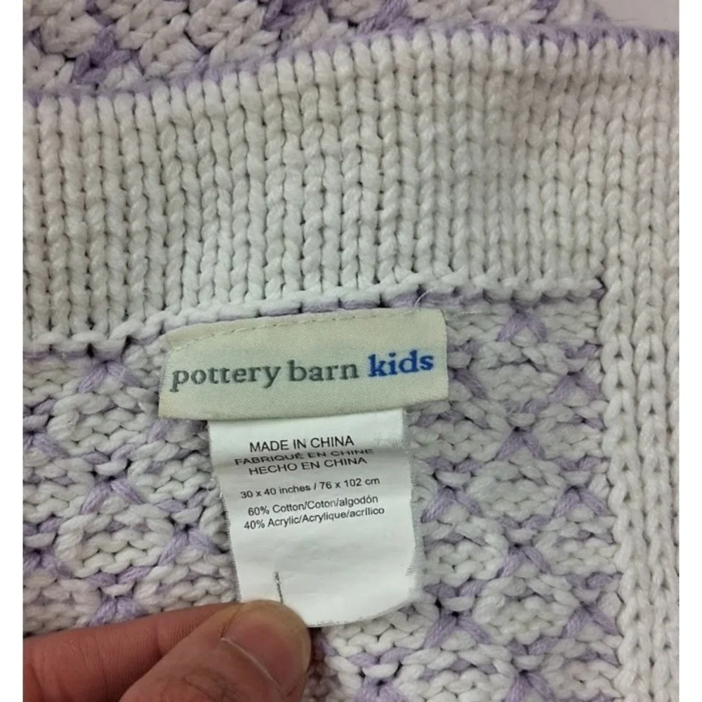 Pottery Barn Kids Honeycomb Purple White Knit‎ Baby Blanket Thick Soft 34x36